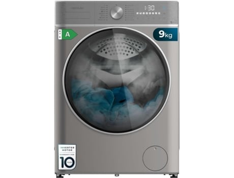 CECOTEC Lavadora 9Kg de Carga Frontal Bolero DressCode 9800 Inverter Steel A 1400 rpm, Clase A, 16 Programas, Motor Inverter Plus, SteamMax, OnSmar...