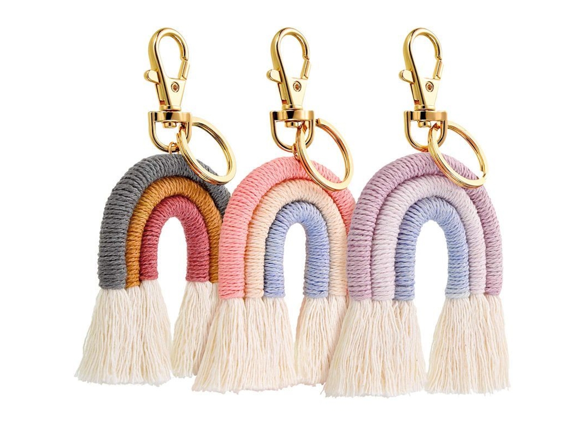 2026rebe-3 Llaveros Arcoíris Macramé Tejidos Con Borla Para Mujer Linjou, Llaveros De Moda Para Decoración