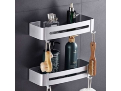 Estantería De Baño De Aluminio Inoxidable De 2 Niveles Sin Necesidad De Taladrar, Con Ganchos - Plateada
