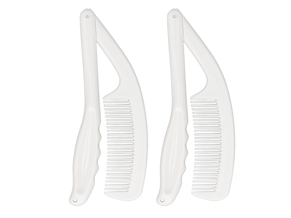 2pcs Peine Plegable Con Mango Largo Curvo, Portátil Y Práctico Para Cuidado Del Cabello, Ideal Para Mayores Y Personas Con Discapacidades