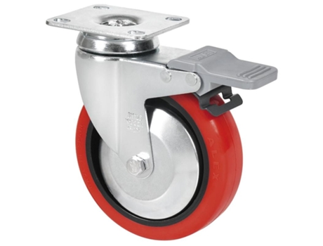 Rueda giratora placa freno 10bhafd100cp-ppia poliamix-poliur.rojo eje liso ALEX