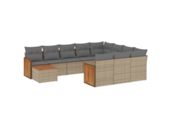 Conjunto de 11 sofás de jardín con cojines de mimbre, beige, EXCLUSIVO DE LA CASA