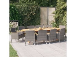 Juego de comedor de jardín de 11 piezas con cojines grises, Dkd Home Decor