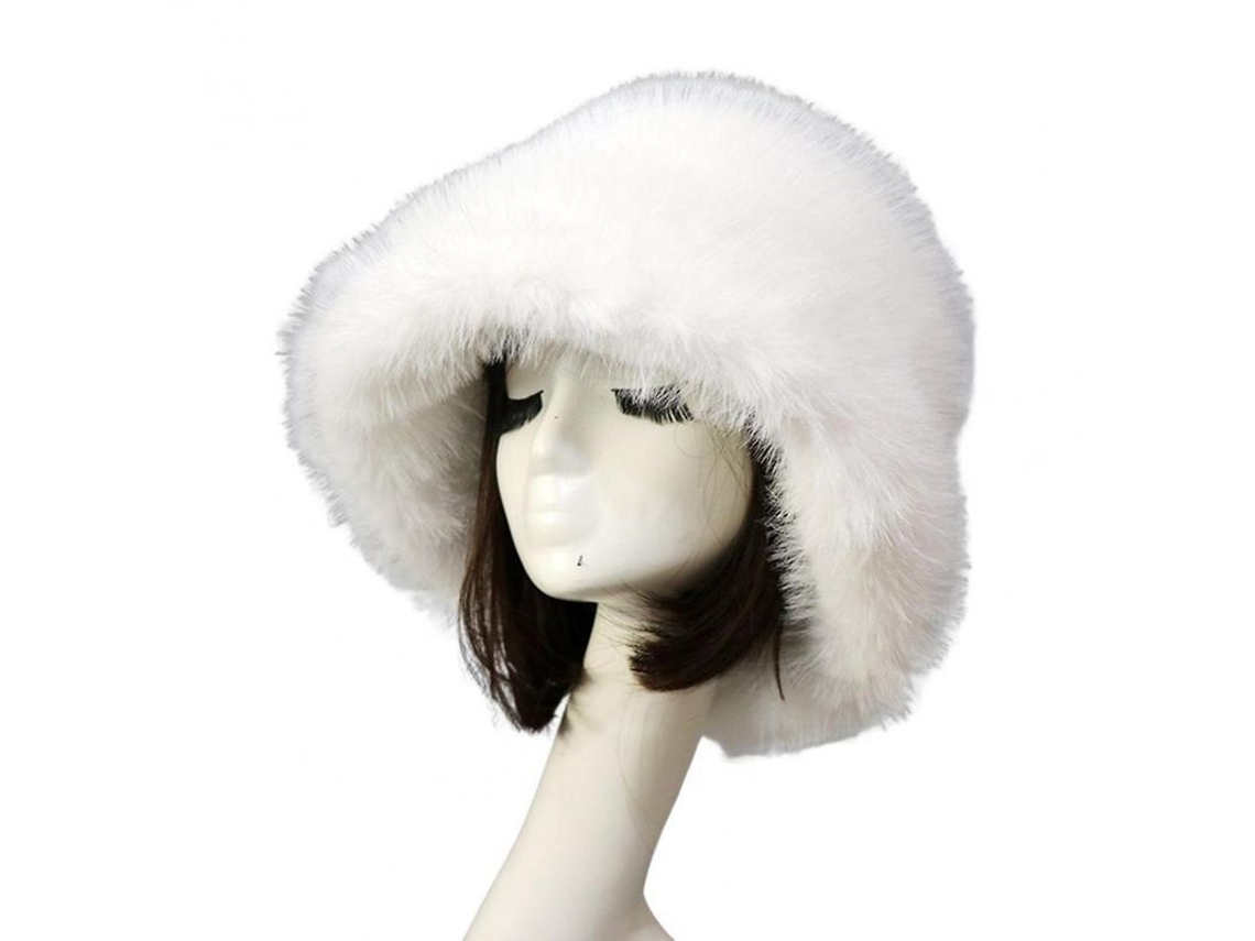 Gorra Pescador De Invierno Para Mujer De Pelo Falso Grande Y Suave Con Protección De Orejas Y Borde Ancho Blanco
