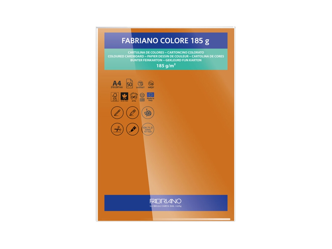 FABRIANO Cartulina A4 185 g/m² Naranja Intenso 50 Hojas