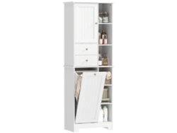Mueble De Baño Blanco Con Cesta De Ropa Basculante Y Cajones.