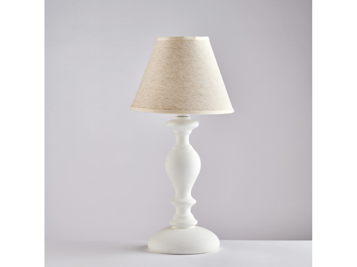 Cascina - Lámpara De Mesa Shabby De Madera Blanca 1 Luz Con Pantalla Dm.20 H.40 - Ø20 - Bl265-lt-bco