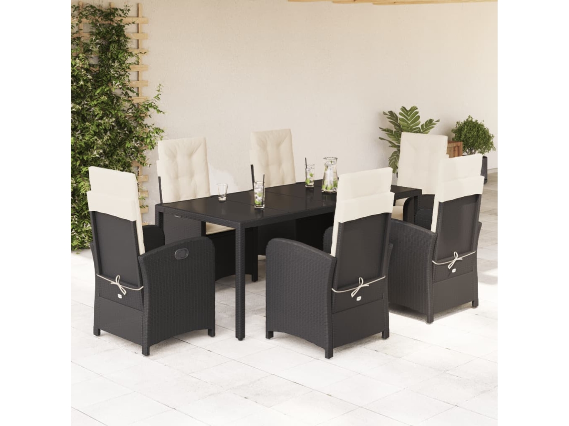 Juego de comedor de jardín de 7 piezas con cojines de mimbre negros de DKD Home Decor