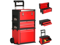 Juego 3 Cajas Herramientas Apilables Con Ruedas Rojo