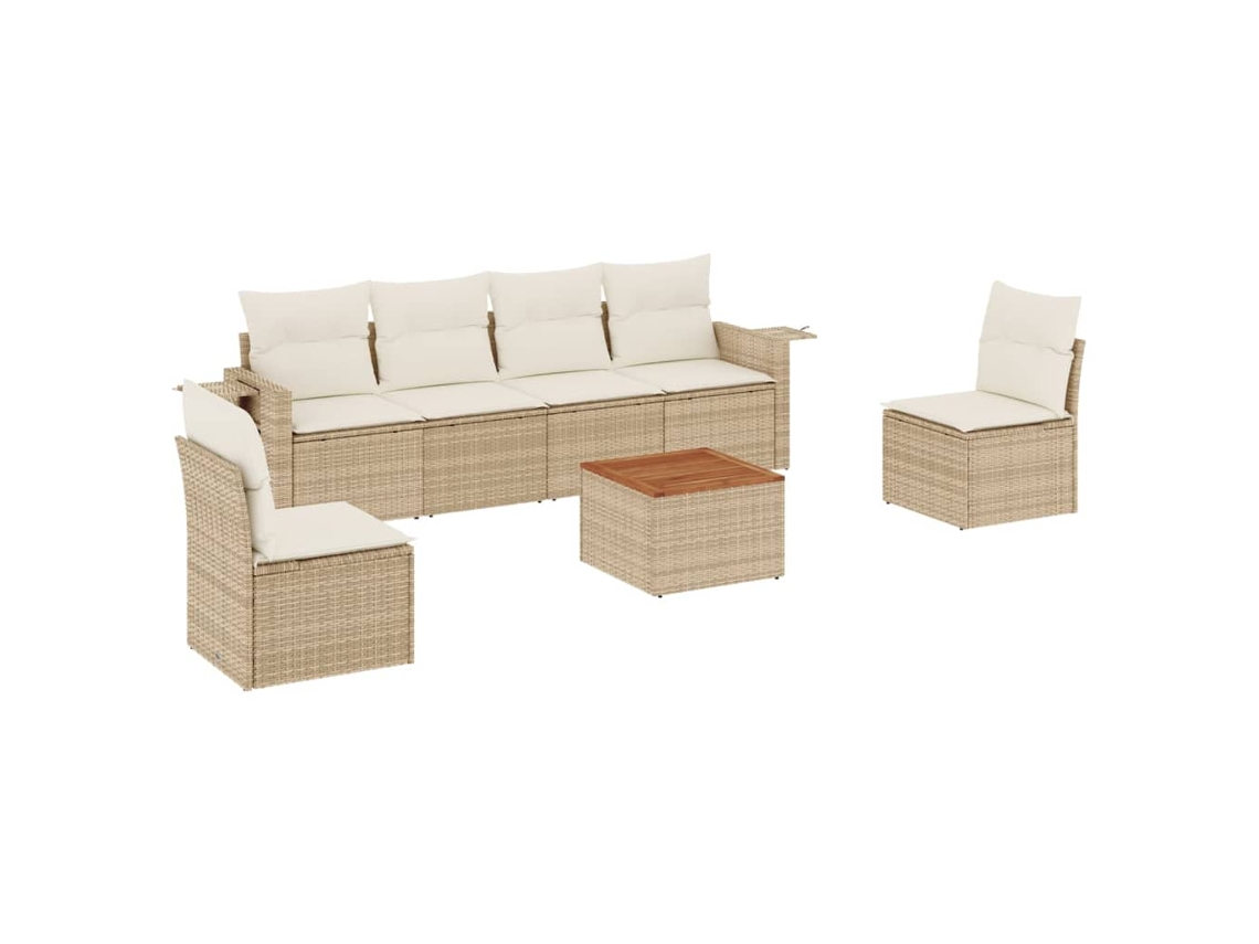 Maison Exclusive - Conjunto de sofá de jardín de 7 piezas con cojines de mimbre, color beige