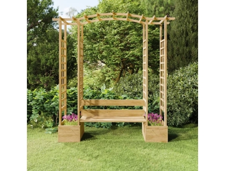 vidaXL Pérgola de jardín con banco y jardineras madera pino impregnada