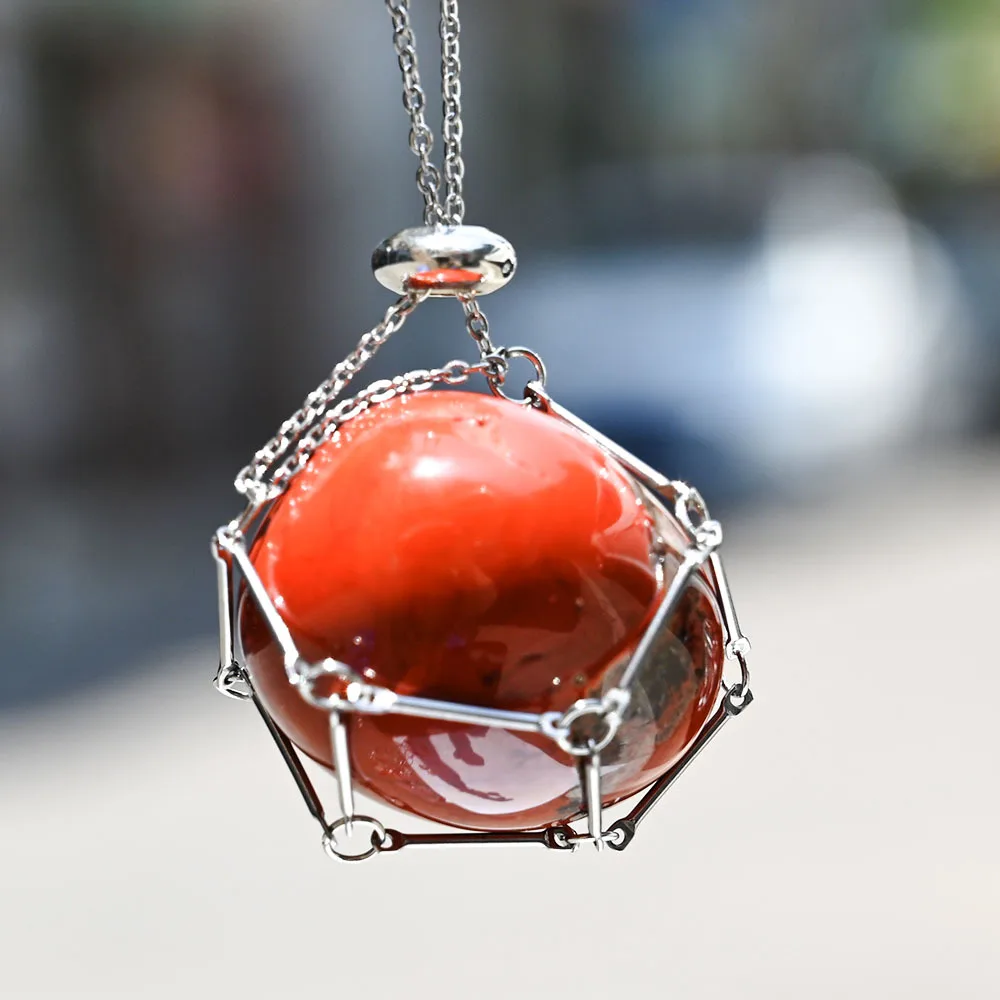 (ágata Roja) Piedra Irregular En Bruto, Bolsillo De Malla, Metal, Cadena De Bambú, Collar, Colgante De Cristal