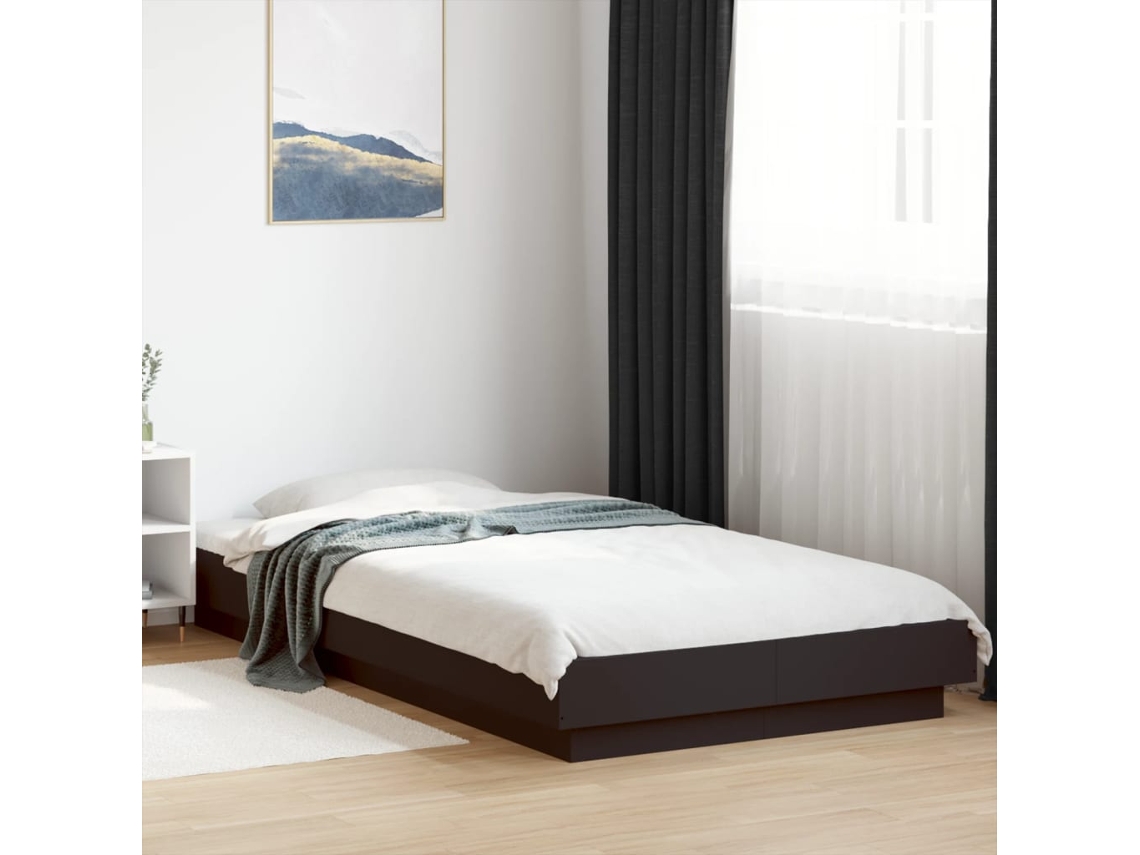 Estructura Cama Con Luces Led Madera Ingeniería Negro 90x190 Cm