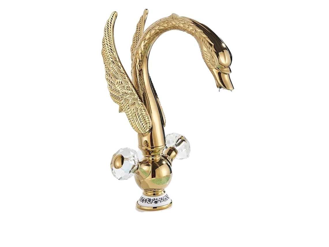 Grifo de baño con control de agua fría y caliente, manija de cristal, OEM dorado