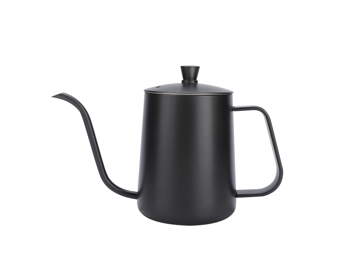 Jarra de té de acero inoxidable con cuello de cisne para café Pico Longo, color negro (350 ml)
