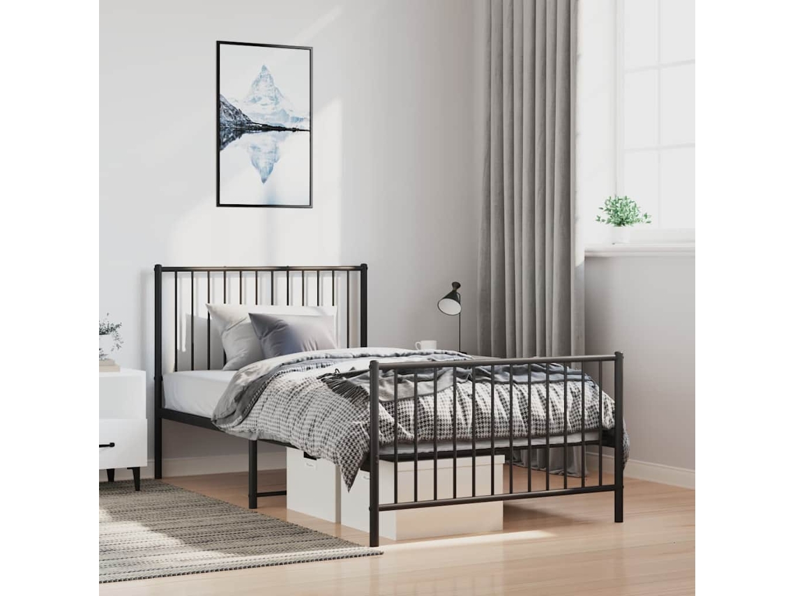 Estructura Cama Sin Colchón Con Estribo Metal Negro 100x200 Cm
