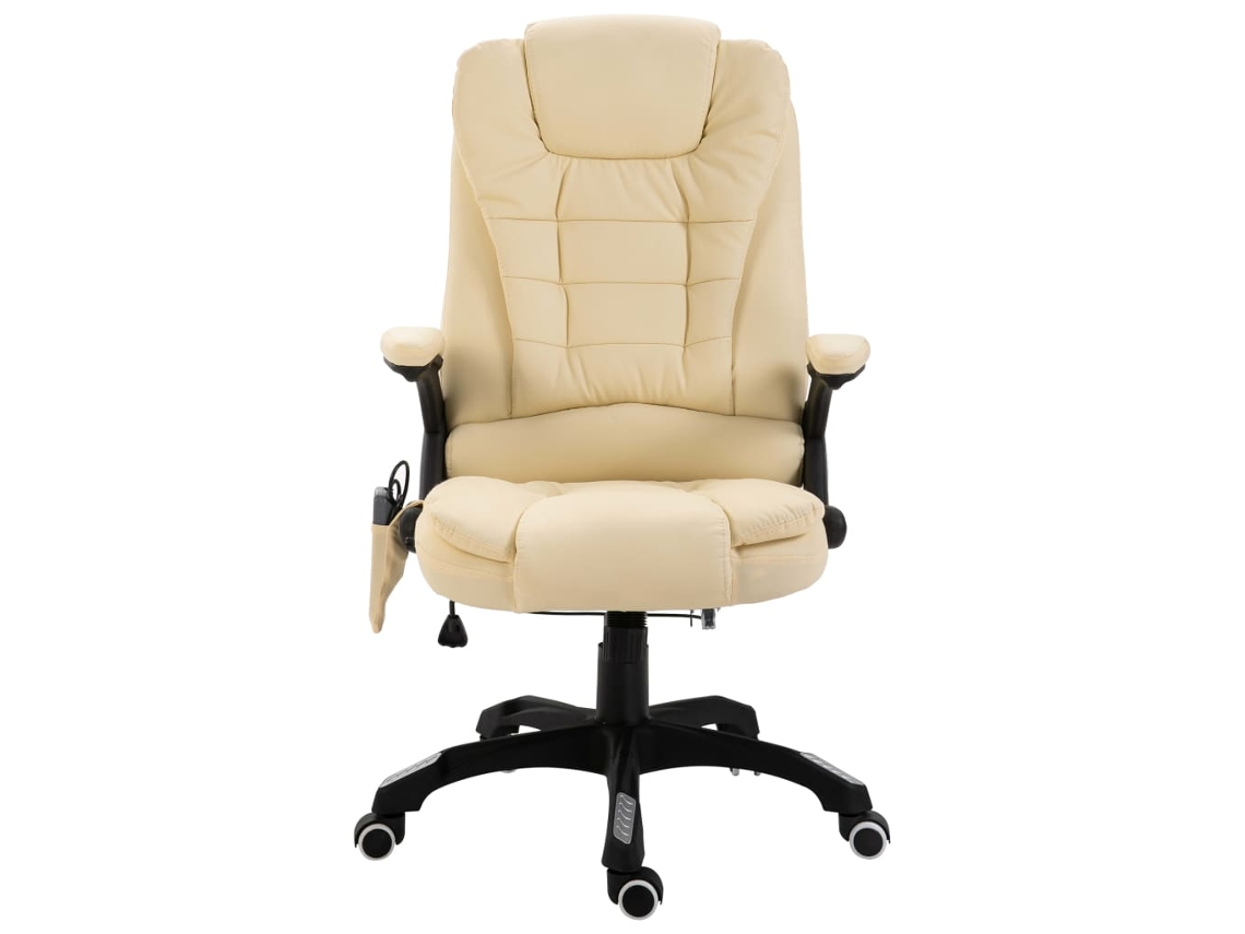 Silla De Oficina | Silla De Trabajo | Silla De Escritorio De Masaje De Cuero Sintético Color Crema Wsd414819