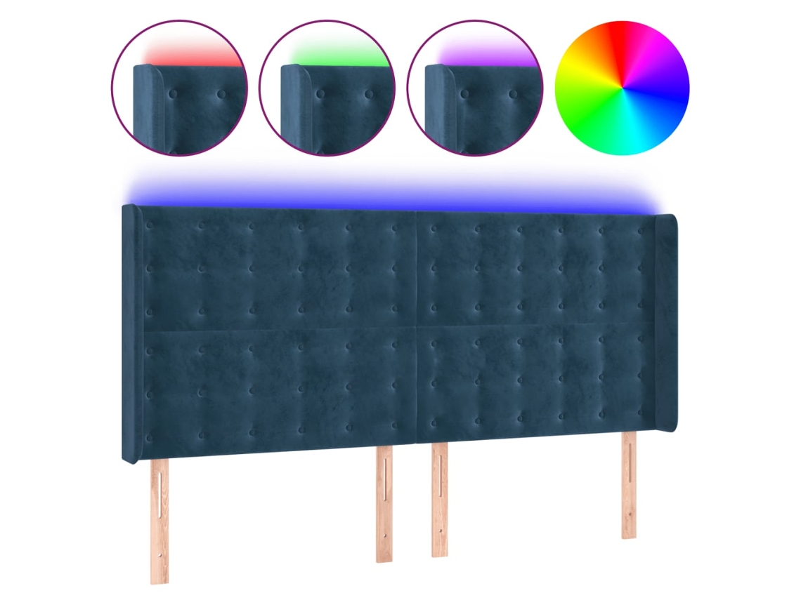 Cabecero Con Led VIDAXL Azul Terciopelo (183x16x128 cm)
