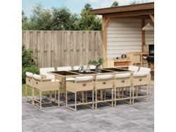 Juego de comedor de jardín de 13 piezas con cojines, mimbre sintético beige, DKD Home Decor