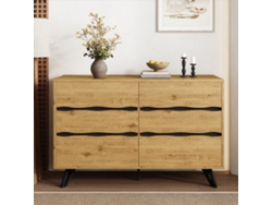Aparador moderno con seis cajones en madera y patas de metal (120x40x75,5 cm)