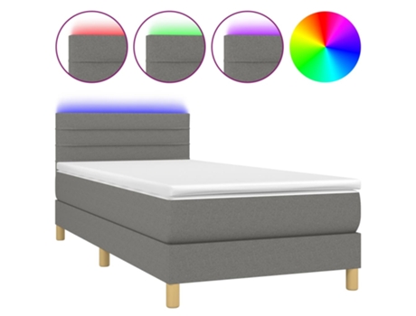MAISON EXCLUSIVE Cama con somier con colchón y LED 90x200 cm Tela gris oscuro