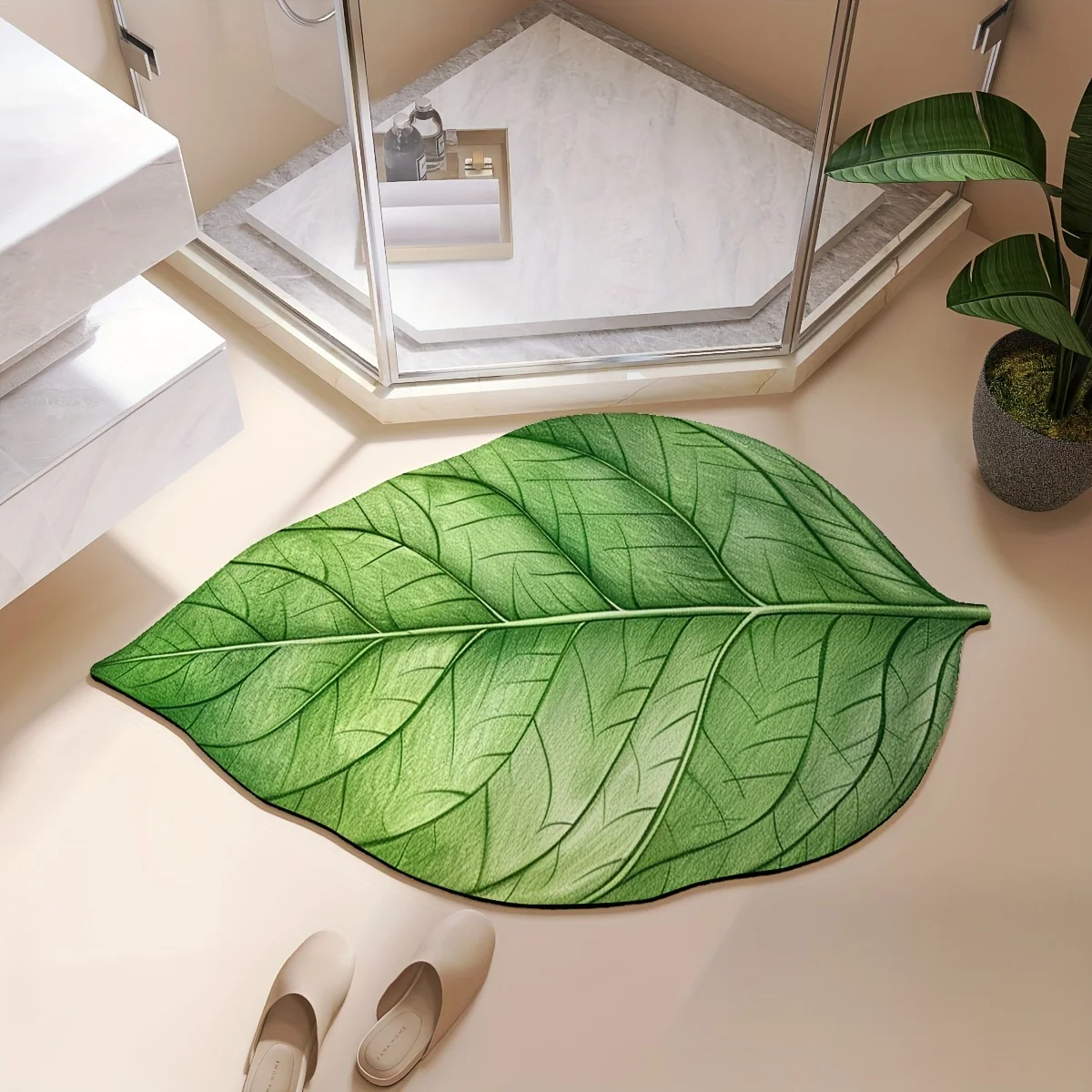 (60x90cm) Alfombra De Baño Antideslizante En Forma De Hoja, Absorbente Y De Secado Rápido, Alfombra Antideslizante