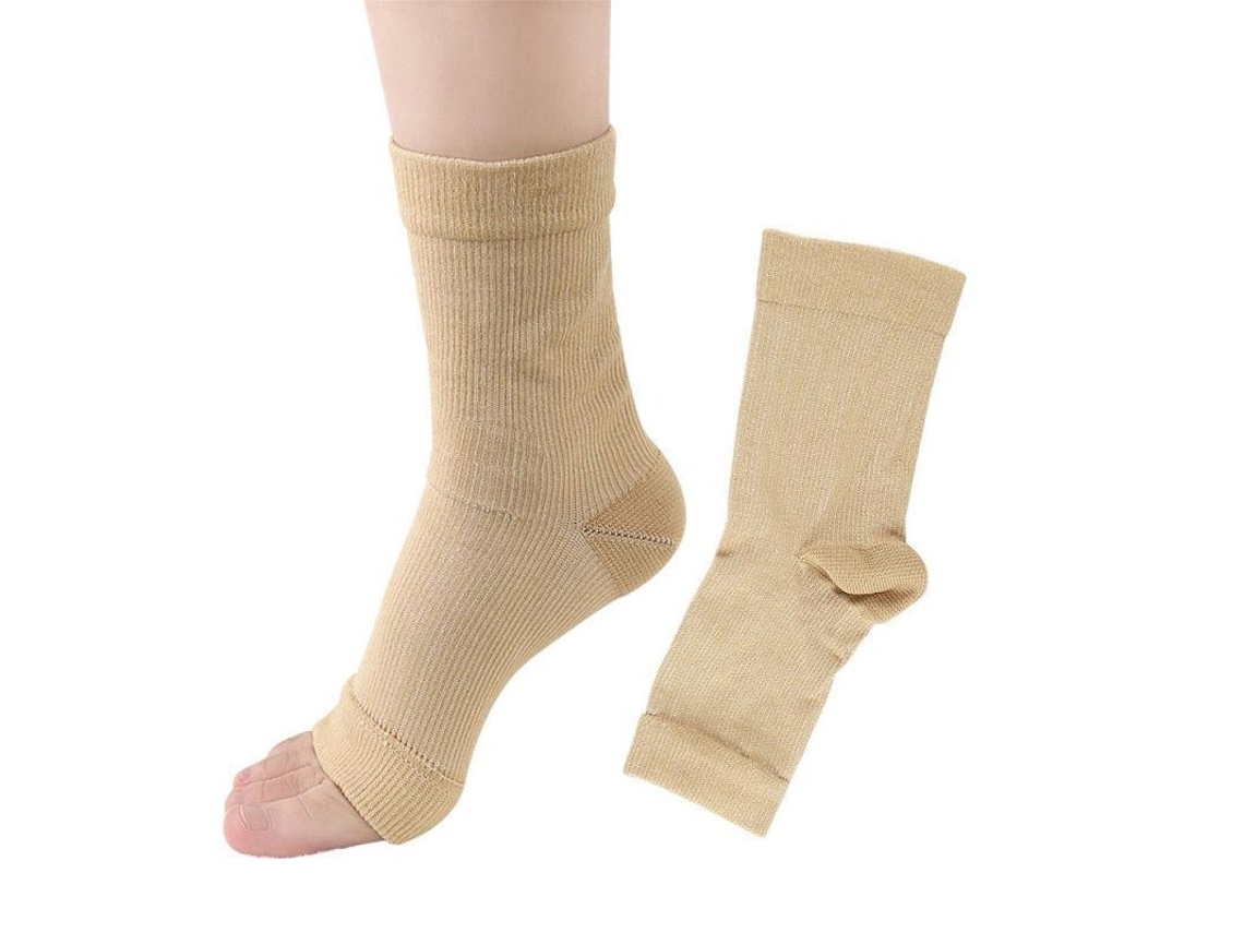 Calcetines De Compresión Para Tobillo Antifatiga Alivian Hinchazón Y Dolor De Pie Para Mujeres Y Hombres Deportivos Fkh S-m Beige 1 Par