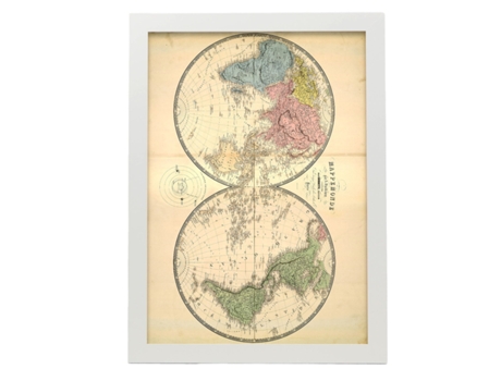 NACNIC Pósters Geográficos En Estilo Vintage Mapamundi En Hemisferios Ilustraciones De Antiguos Mapamundis En Tonos Sepia Tamaño A4, Con Marco Negr...