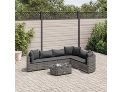 Conjunto de sofá de jardín de 7 piezas con cojines, mimbre gris, DKD Home Decor