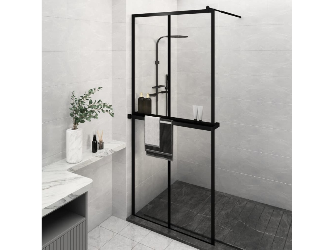 Mampara De Ducha 100x195 Esg Vidrio/Aluminio Negro Wsd654203 Adorável Casa