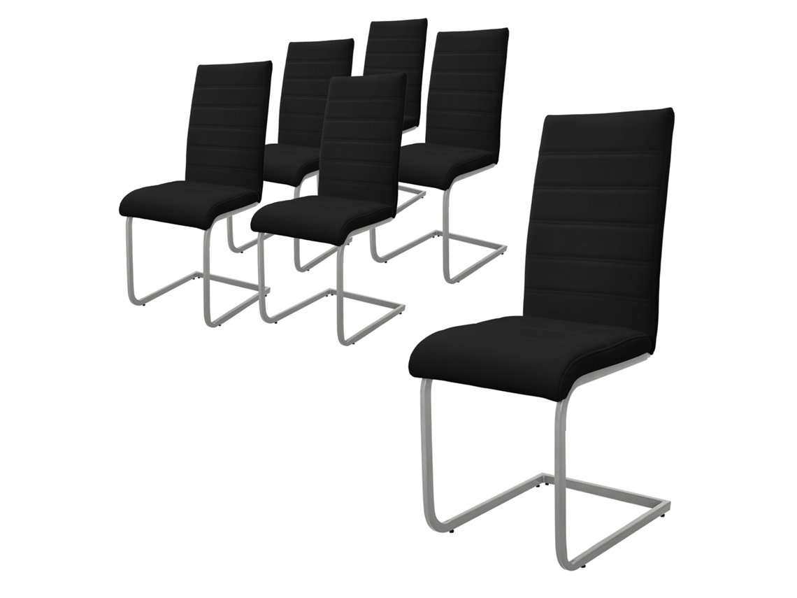 Conjunto de 6 Cadeiras de Jantar Pretas com Encosto Alto Ergonómicas em Couro Sintético e Metal ML-DESIGN