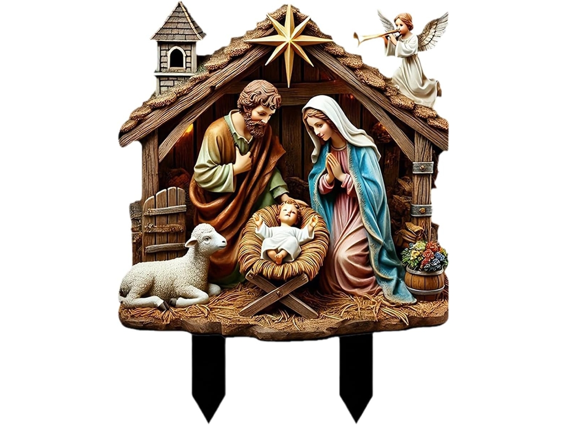 Estaca Genérica Para Jardín Navideño Exterior - Palo De Jardín De Acrílico Con Escena De La Natividad, Letrero