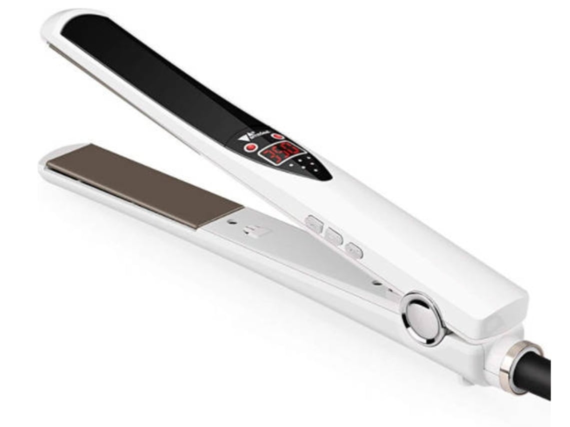 Plancha de pelo Yunzii 2 en 1 de iones negativos con pantalla LED digital, calentamiento rápido de 360° y cable giratorio - Blanco
