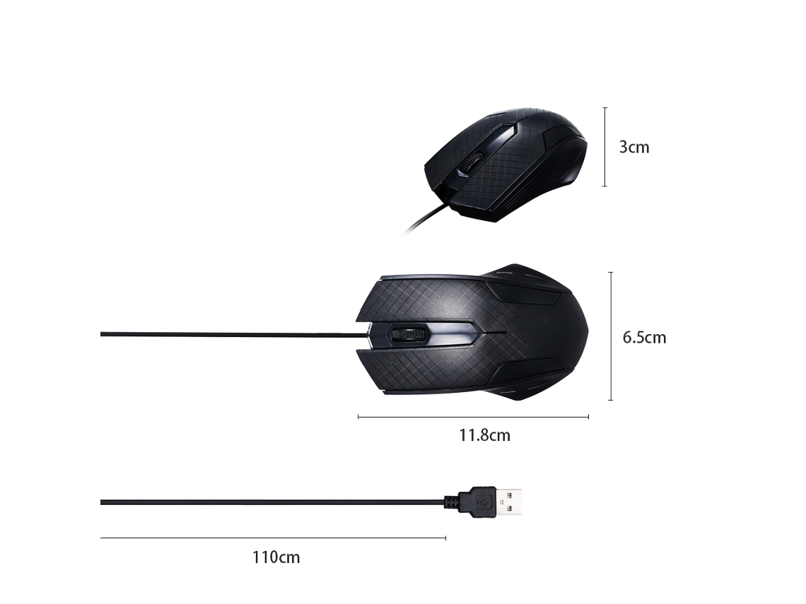 Ratón Óptico Usb Cableado De 3 Botones Con Cable De 1.1m, Diseño Ergonómico Para Windows Macos