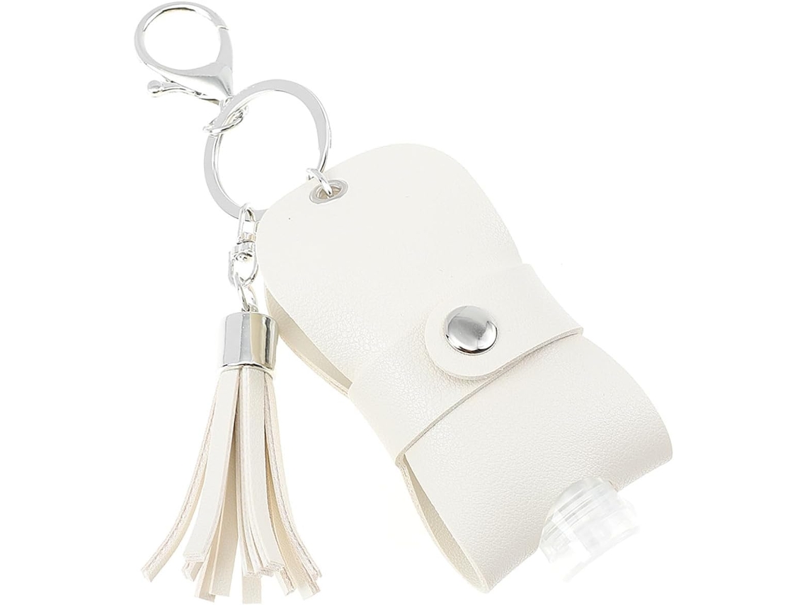 Llavero Portátil Cuero Forma Botella Estuche Recargable Blanco Perfume Loción Accesorio Práctico Compras