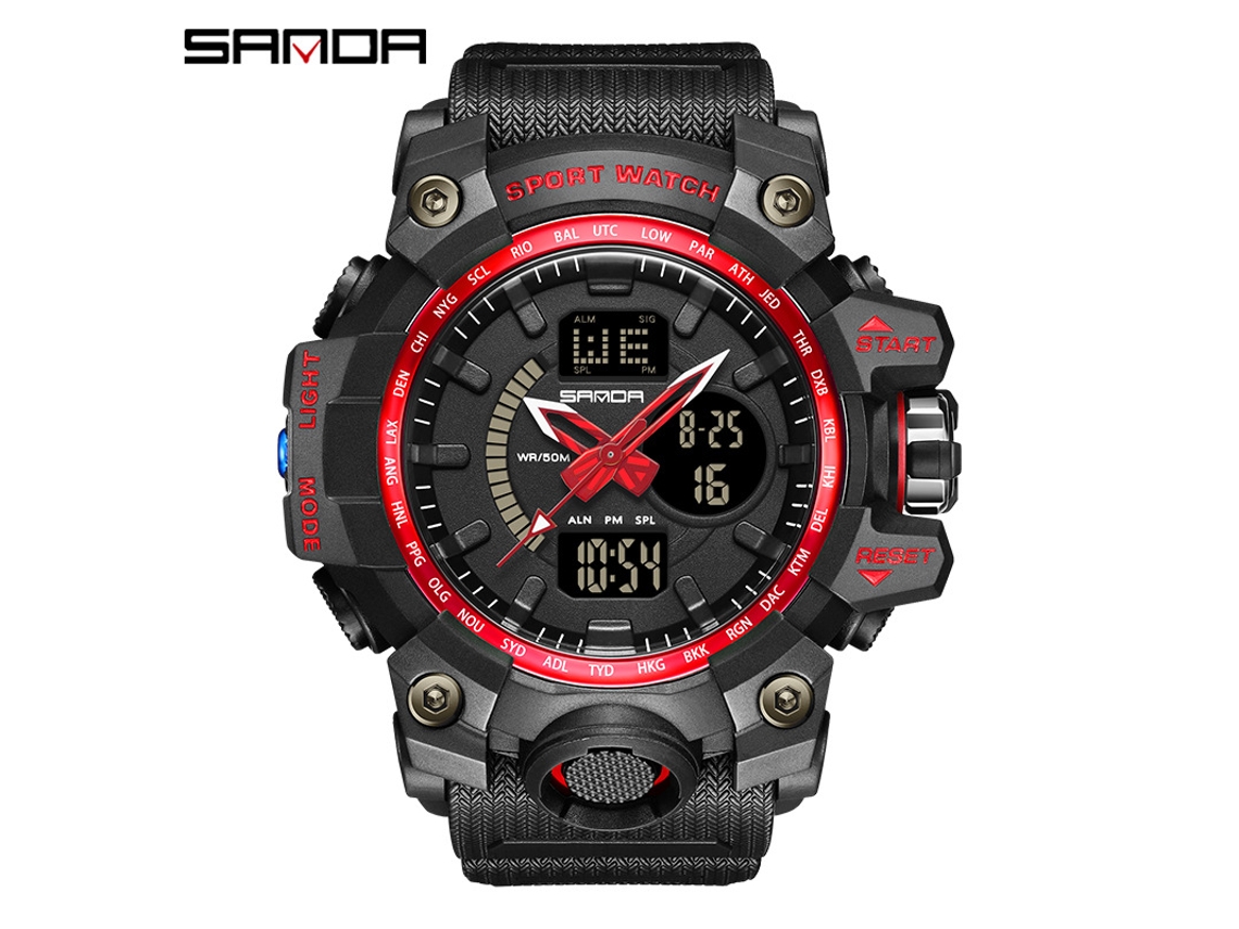 Reloj Deportivo Multifuncional, Moderno Y Elegante (negro Y Rojo para Hombre) Con Acabado Luminoso.