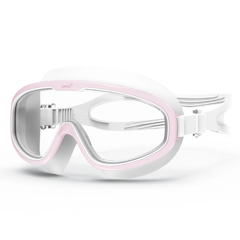 Gafas De Natación Antivaho (rosa Y Blanco), Lentes Integrales, Protección Uv, Montura Grande De Silicona, Unisex.