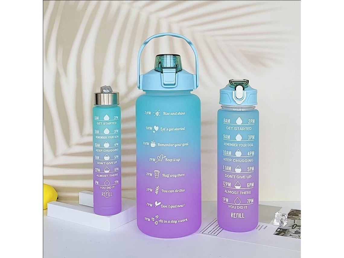 Juego de 3 vasos de plástico con efecto degradado, botellas deportivas de gran capacidad. Mdug (azul morado)