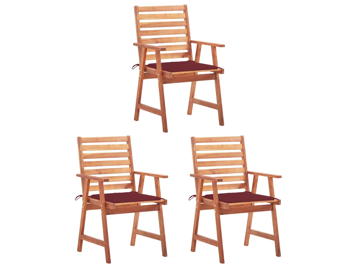 Sillas de comedor de jardín de 3 piezas DKD Home Decor con cojines de acacia maciza