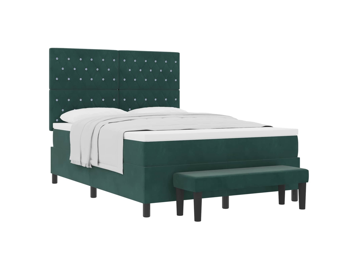 Maison Exclusive - Cama Tipo Box Spring Verde Oscuro 140 X 190 Cm Terciopelo