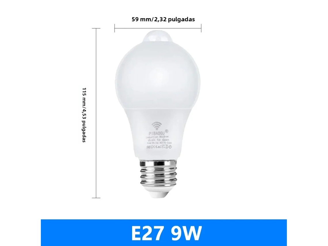 (blanco Frío 9w) Dos Bombillas Led E27 Con Sensores De Movimiento Pir, Ca 220v