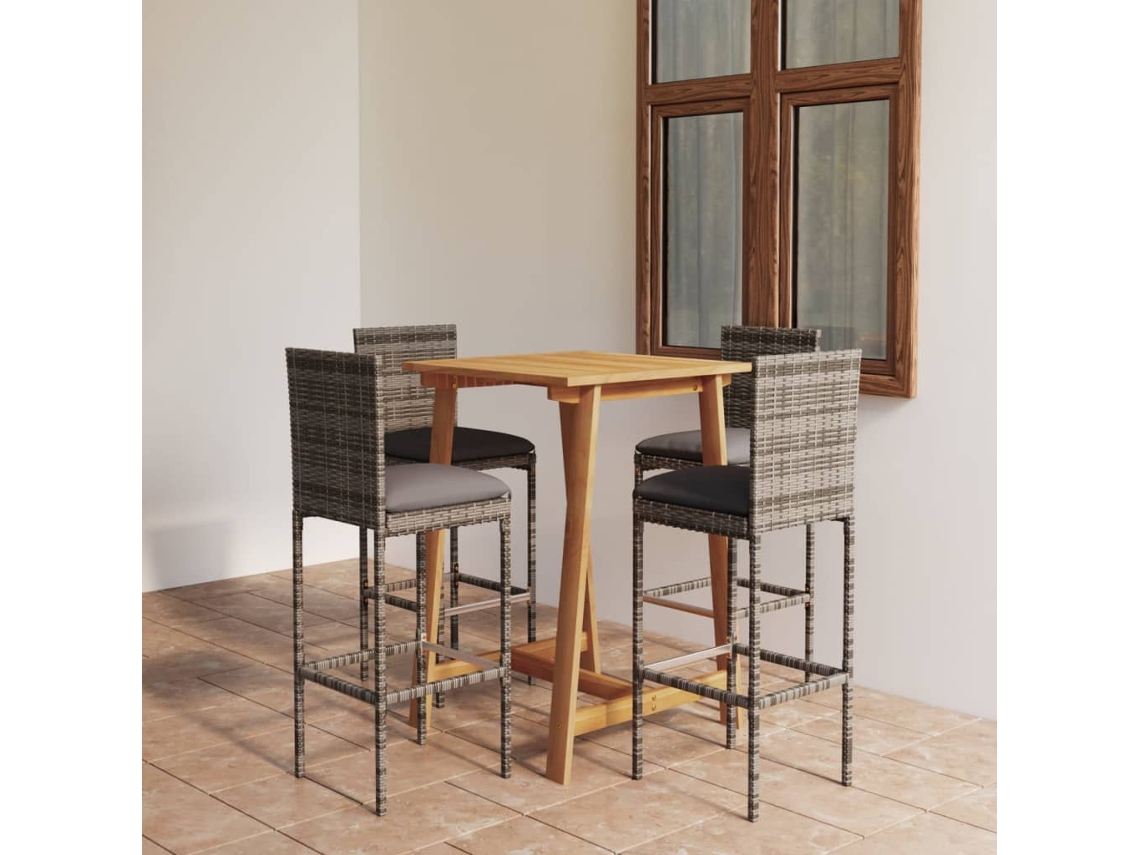 5 Pcs Conjunto De Bar Para Jardim Com Almofadões Cinzento Dkd Home Decor