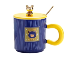 Taza de 320 ml con tapa y cuchara, taza de oso de cerámica, taza de desayuno para parejas en casa u oficina NEVEANCE