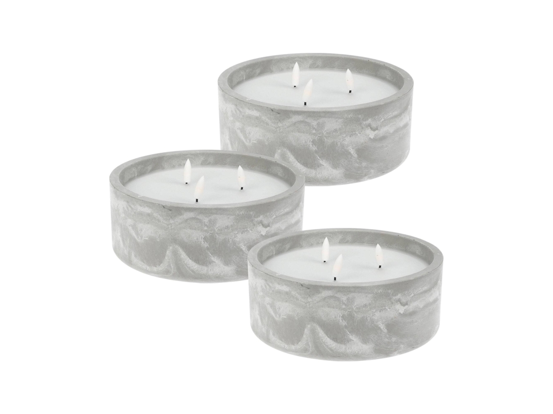 WELL HOME - Pack 3 Velas LED redondada gris marmolado