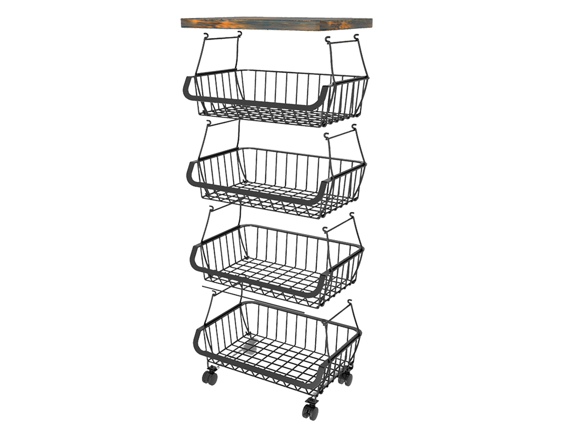 Cesta De Almacenamiento Giratoria Con Ruedas, Organizador De Frutas Y Verduras De Alambre Metálico De Varios Niveles, Carrito De Cocina, 5 Capas