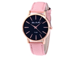 Reloj De Pulsera De Cuarzo Para Mujer Con Correa De Piel Sintética, Estilo Rosa Sencillo.