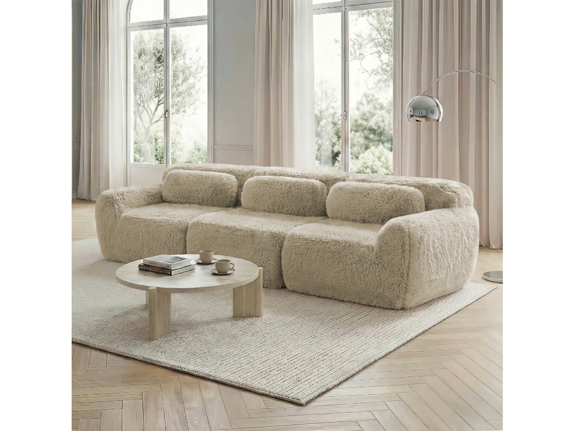 Sofá Profundo 3 Plazas - Modular, Sin Montaje, Cojines, Soporte Ergonómico - Khaki Claro