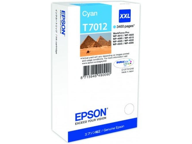 Cartucho de tinta Original EPSON T7012, Pirámides 34,2 ml , Cian, Alta, XXL, C13T70124010