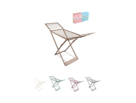 Tendedero Plegable de Resina Incluye 20 Pinzas – Tendal Abatible Balcón para Interior Y Exterior Crema Plegable JARDIN202