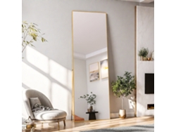 Espejo de maquillaje rectangular de vidrio templado con marco de aluminio dorado, 162 x 53 cm, diseño moderno y elegante para dormitorio o baño. Ycone